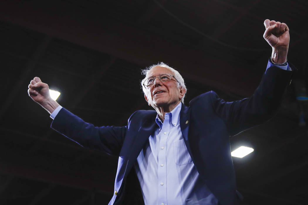 Democratic presidential candidate Sen. Bernie Sanders, I-Vt., arrives at a primary night electi ...