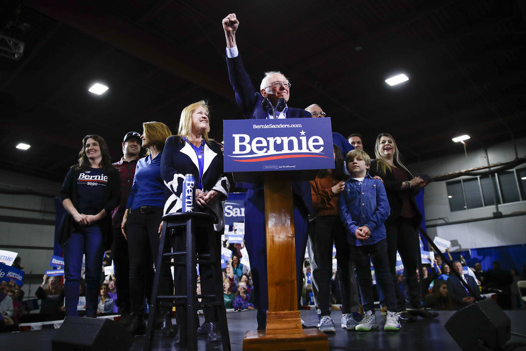 Democratic presidential candidate Sen. Bernie Sanders, I-Vt., accompanied by his wife Jane O'Me ...