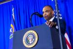 Hope for Prisoners CEO Jon Ponder speaks before introducing President Donald Trump during a gra ...