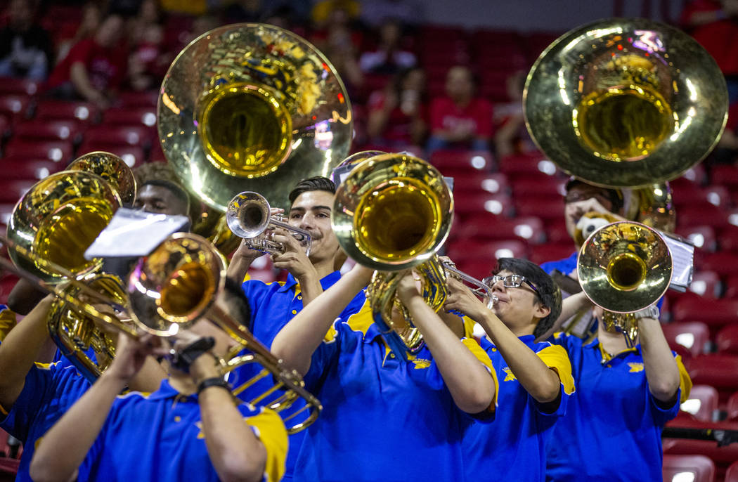 The San Jose State Spartans band fires up their crowd during their first half of a Mountain Wes ...