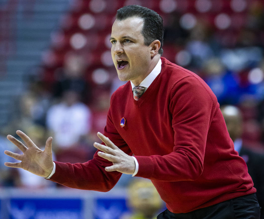 New Mexico Lobos head coach Paul Weir counsels his players to slow down versus the San Jose Sta ...