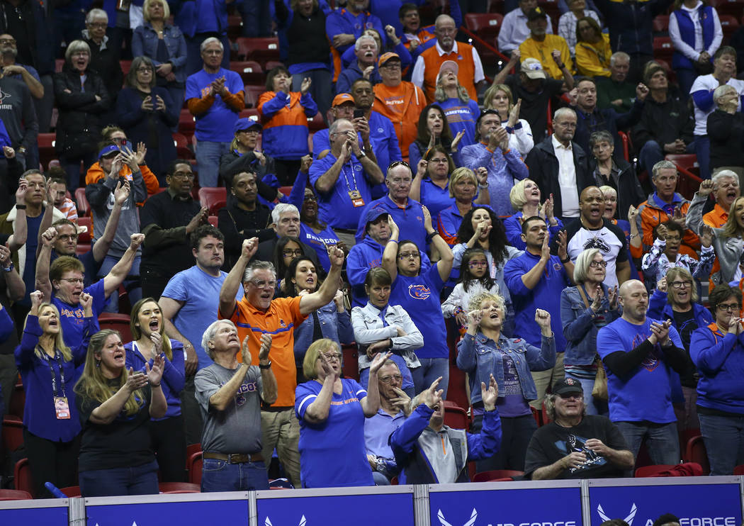 Boise State Broncos fans cheer during the second half of the Mountain West women's championship ...