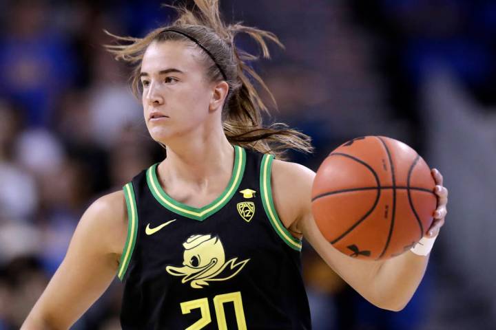 Oregon guard Sabrina Ionescu during an NCAA college basketball game against UCLA Friday, Feb. 1 ...