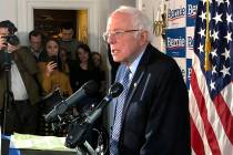 Democratic presidential candidate Sen. Bernie Sanders, I-Vt., speaks at his campaign headquarte ...