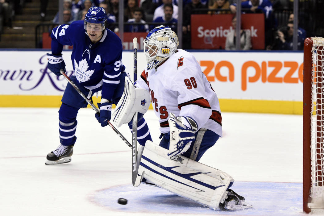 Toronto Maple Leafs center John Tavares (not shown) scores his team's second goal of an NHL hoc ...