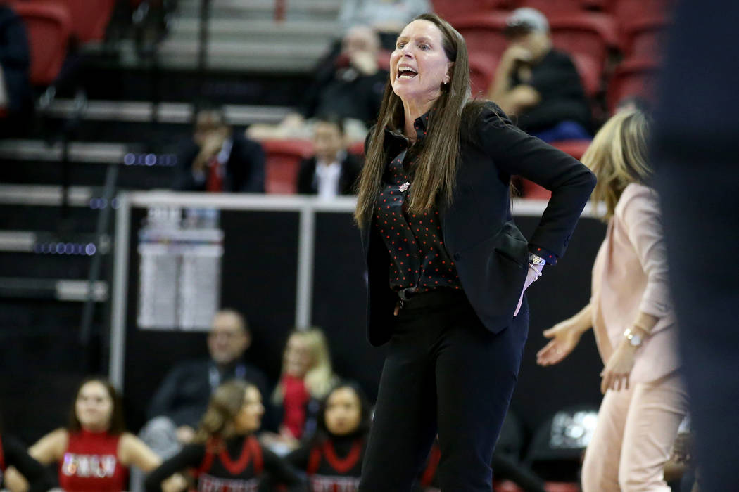 UNLV Lady Rebels head coach Kathy Olivier in the first quarter of a quarterfinal game against F ...