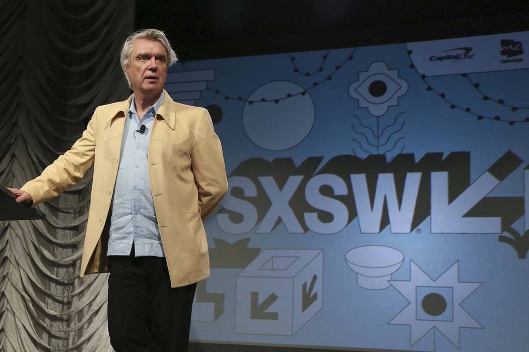 In this March 13, 2019 file photo, David Byrne takes part in the "Reasons To Be Cheerful" featu ...