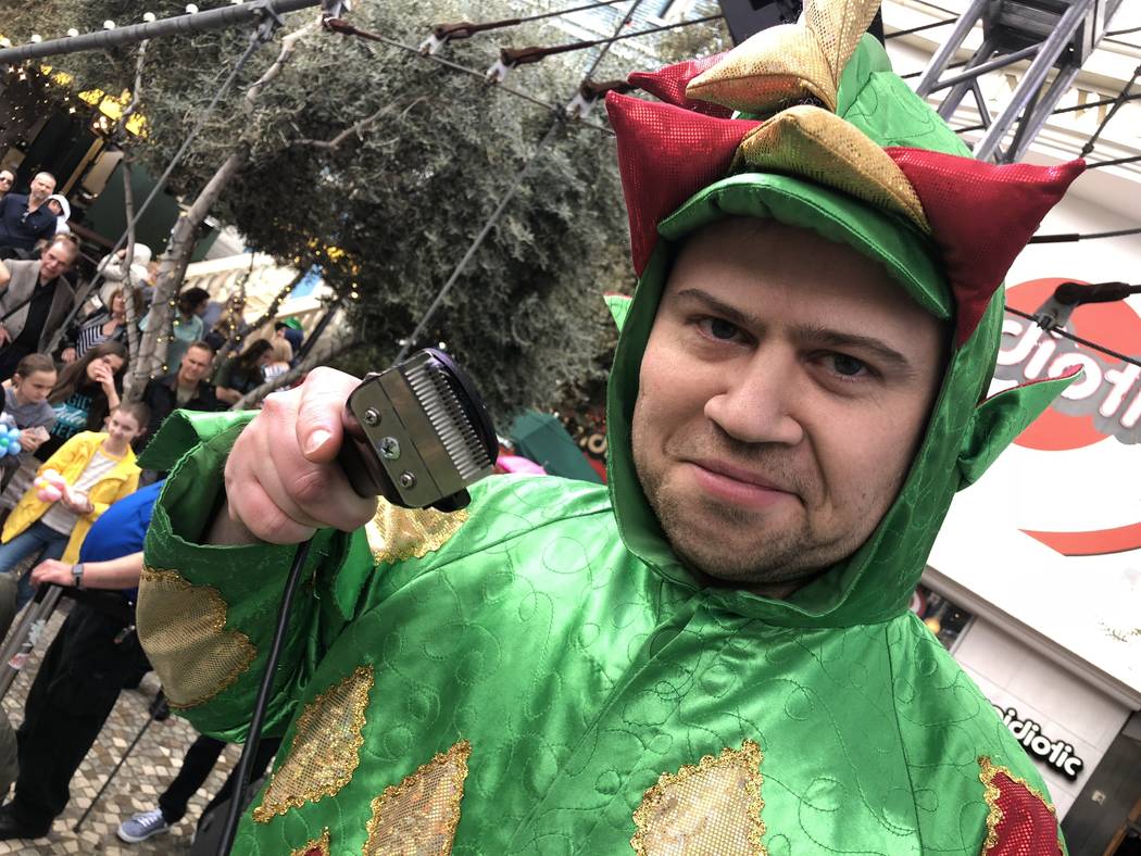 Piff the Magic Dragon means business at the St. Baldrick's shave-a-thon at New York-New York on ...