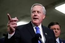 Rep. Mark Meadows, R-N.C., speaks with reporters on Capitol Hill in Washington in January 2020. ...