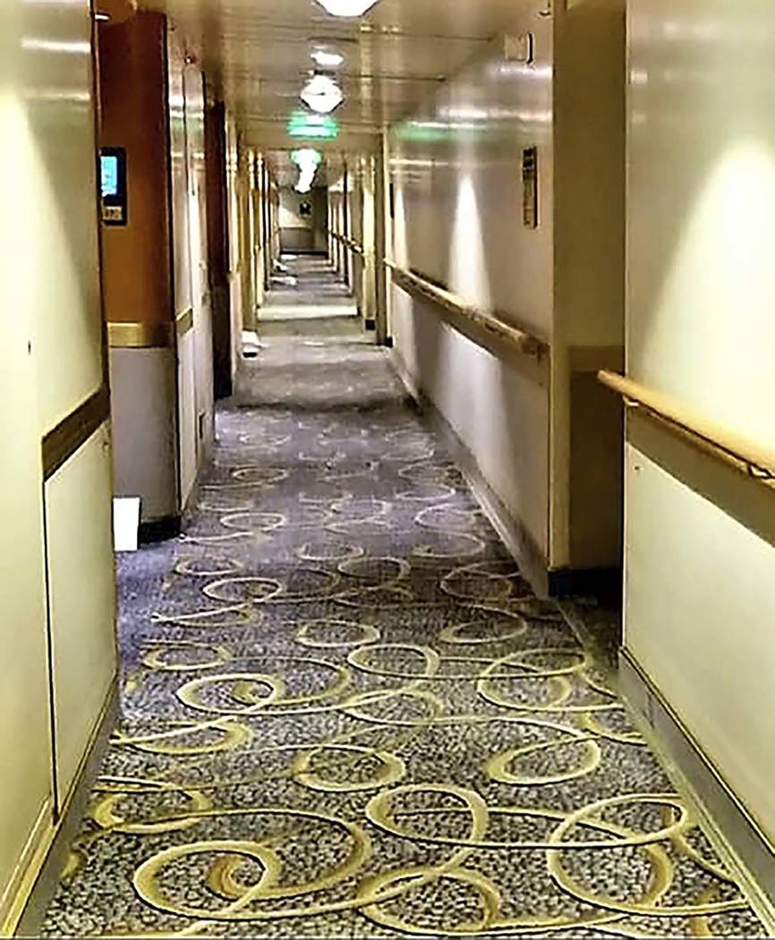 In this photo provided by Michele Smith, an empty hallway on the Grand Princess cruise ship Fri ...