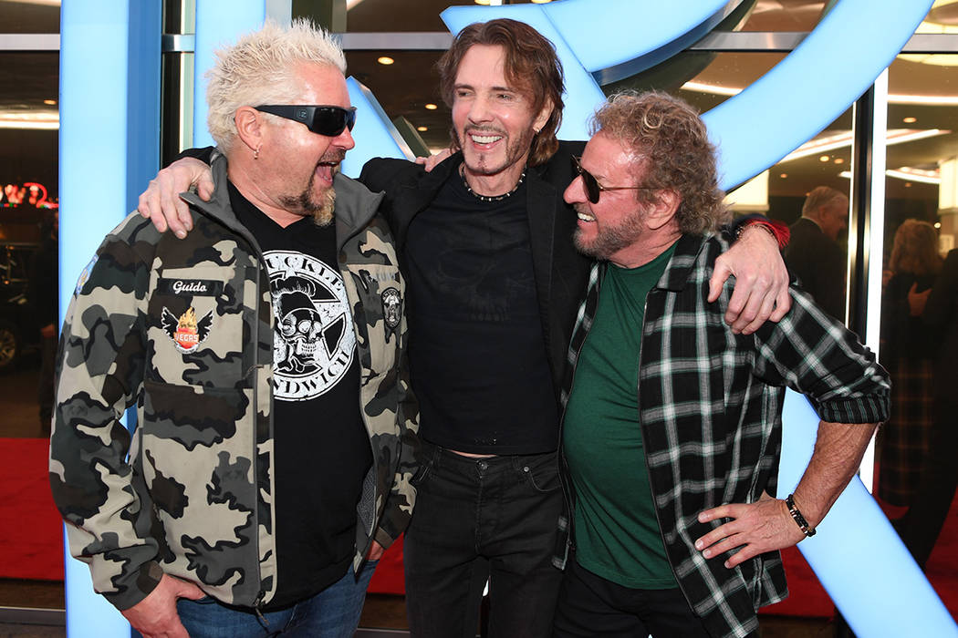 Guy Fieri, Rick Springfield and Sammy Hagar attend the ribbon-cutting ceremony for the reinvent ...