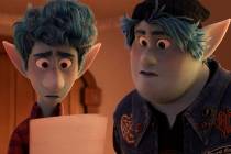 In this image released by Disney/Pixar, characters Ian, voiced by Tom Holland, and Barley, voic ...