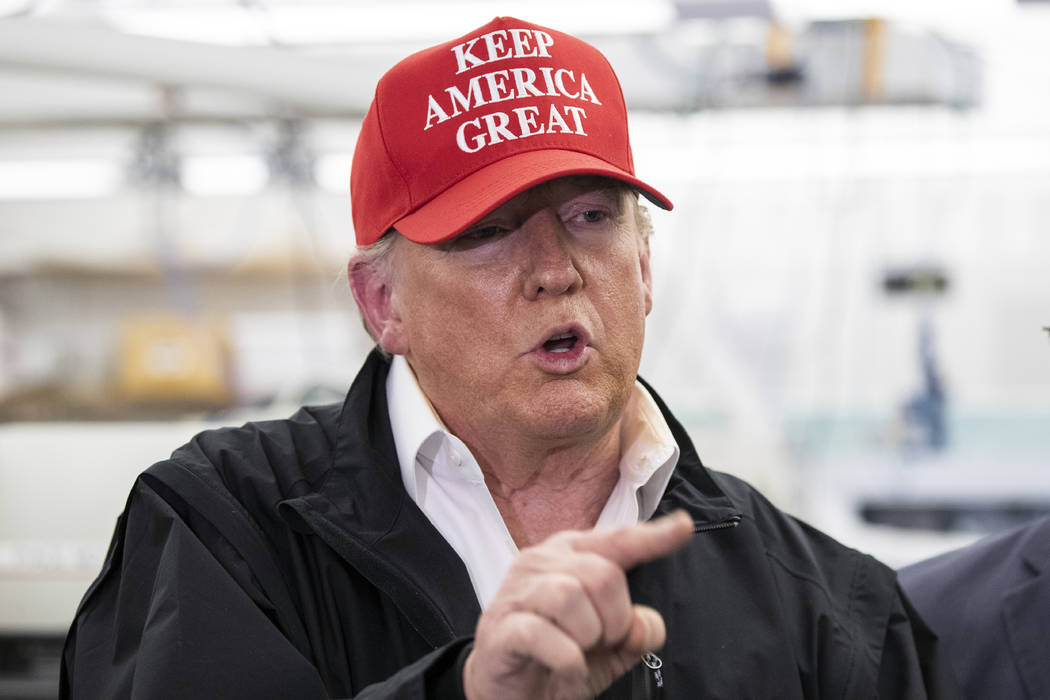 President Donald Trump speaks during a meeting about the coronavirus at the Centers for Disease ...