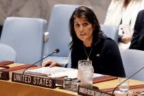 U.S. Ambassador Nikki Haley addresses the United Nations Security Council, Monday, Sept. 17, 20 ...