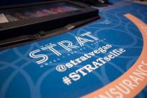 New felt for the gaming tables at the Strat in Las Vegas, Monday, Jan. 20, 2020. The Strat rece ...