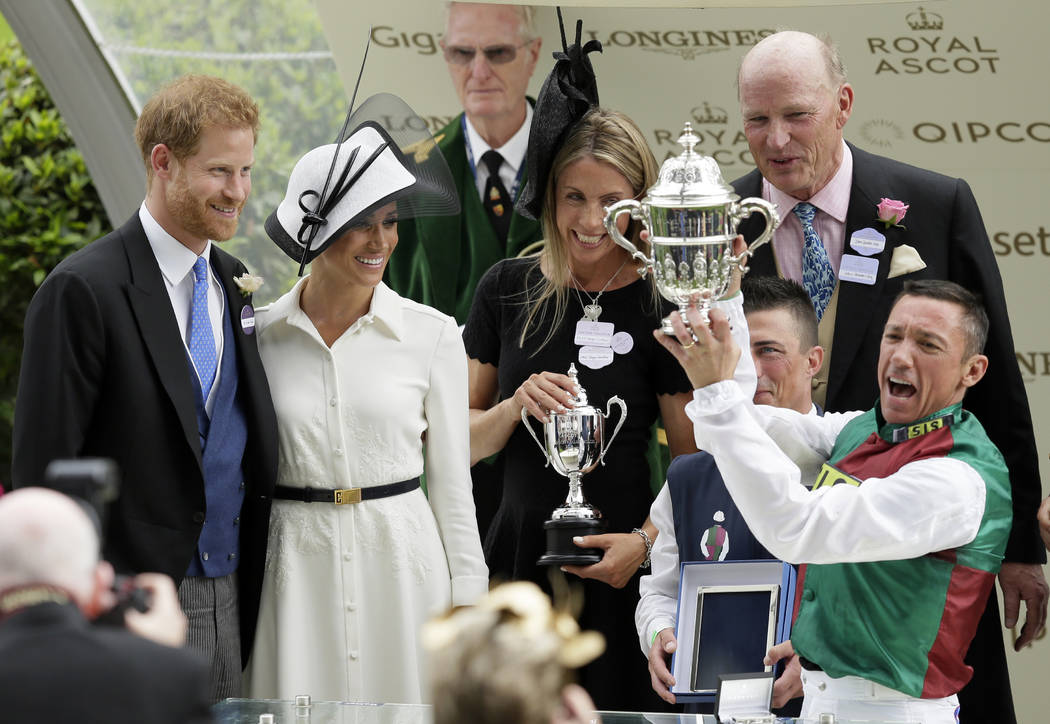FILE - In this Tuesday, June 19, 2018 file photo, Britain's Prince Harry and Meghan, Duchess of ...