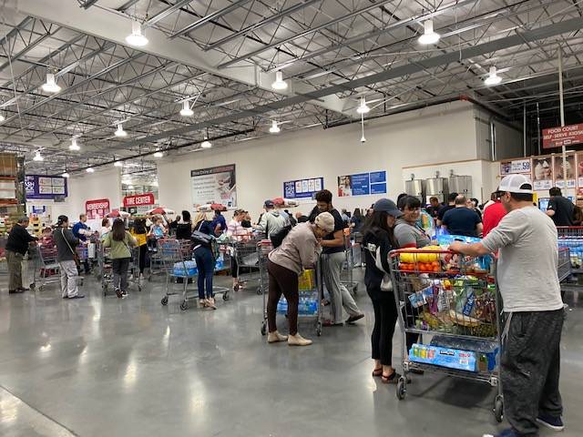 Shoppers visit a Costco at 3412 Saint Rose Parkway in Henderson on Monday, March 9, 2020. (Heid ...