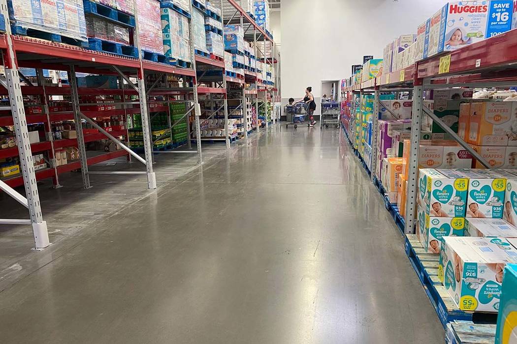 Some areas were empty as items had run out at Sam’s Club at 1910 E. Serene Ave. in Las Vegas, ...