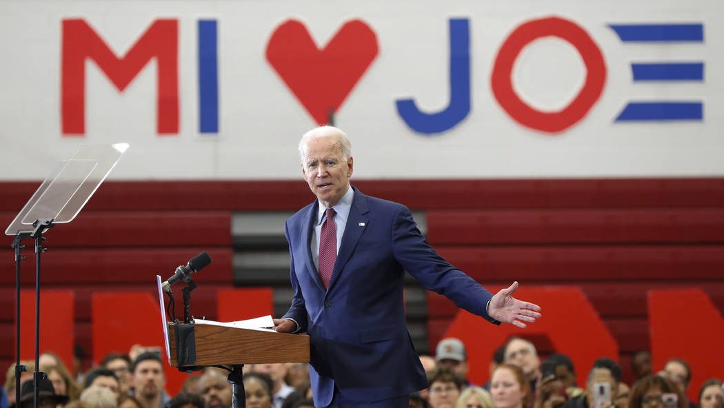 Democratic presidential candidate former Vice President Joe Biden speaks during a campaign rall ...