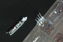 In this satellite image provided by Maxar Technologies, the Grand Princess cruise ship is seen ...