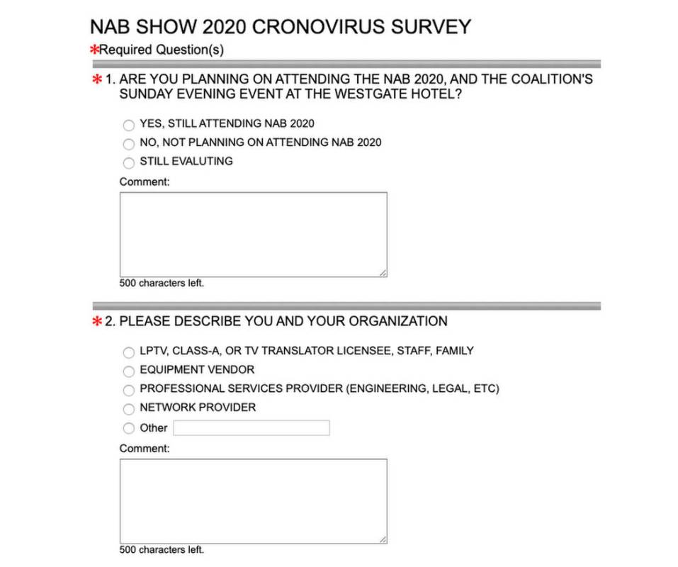 A screen shot of the survey taken Tuesday, March 10, 2020.