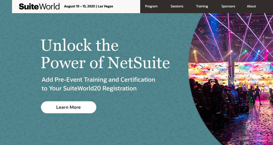 A screen shot of netsuitesuiteworld.com taken Tuesday, March 10, 2020.