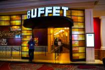 A man outside of the buffet at Bellagio in Las Vegas on Wednesday, March 11, 2020. (Chase Steve ...