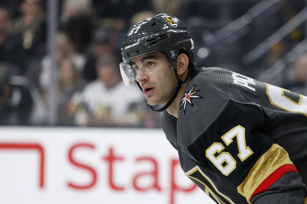 Vegas Golden Knights left wing Max Pacioretty (67) plays against the Edmonton Oilers in an NHL ...