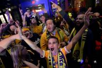 FILE - In this Nov. 19, 2019, file photo, Nashville SC fans cheer after the player selections w ...