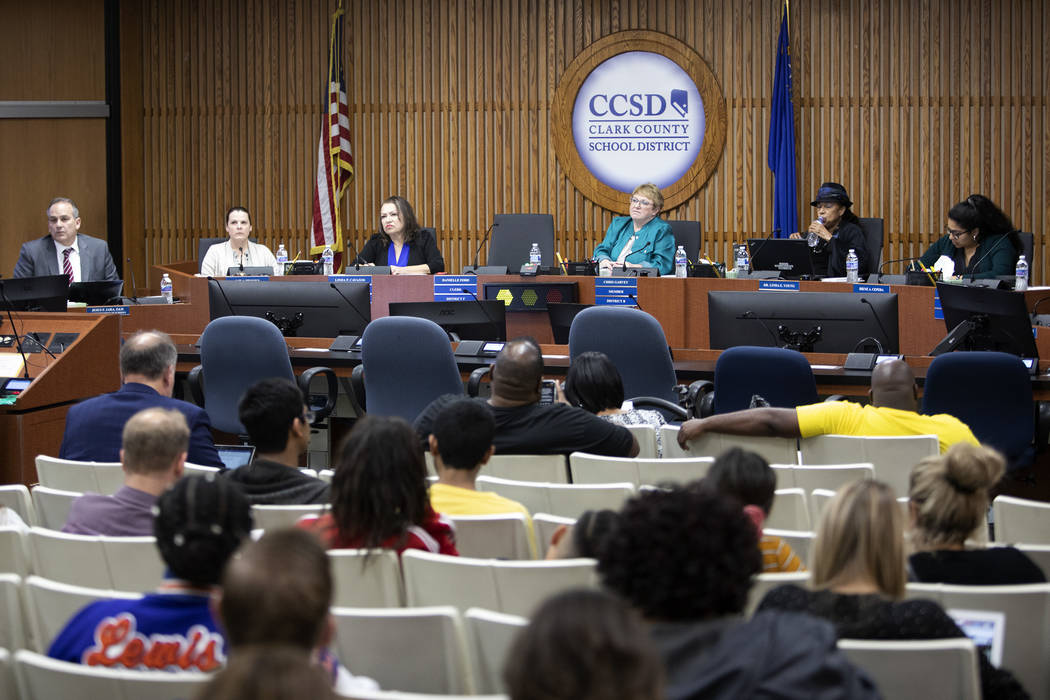 A Clark County School District Board of Trustees meeting addressed COVID-19 concerns, including ...