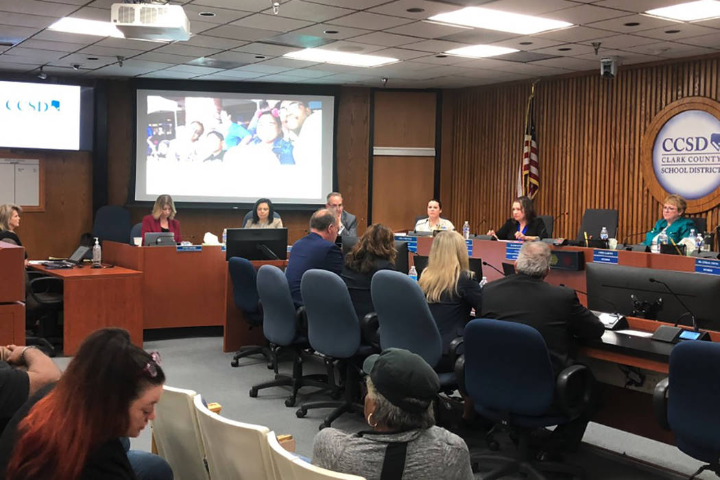 Clark County School District officials heard public comments on Thursday, March 12, 2020, from ...