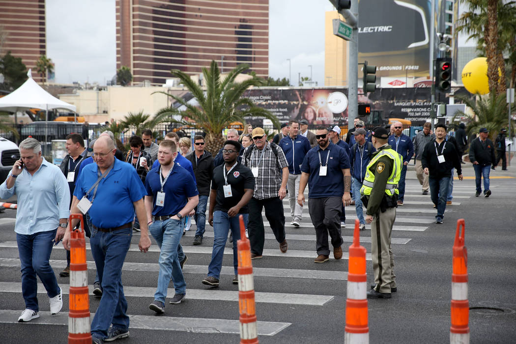 Conventioneers at the ConExpo-Con/Ag 2020 at the Las Vegas Convention Center Tuesday, March 10 ...