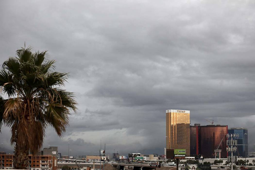 The Las Vegas strip an overnight rain on Friday, March 13, 2020. (Elizabeth Page Brumley/Las Ve ...