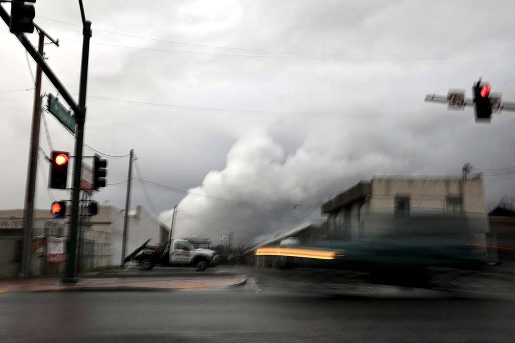 Downtown Las Vegas after overnight rain on Friday, March 13, 2020. (Elizabeth Page Brumley/Las ...