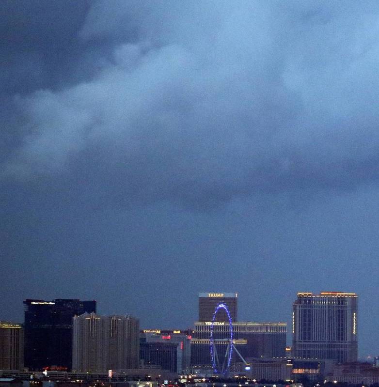 Clouds linger over the Las Vegas valley as seen from Seven Hills Drive on Friday, March 13, 202 ...