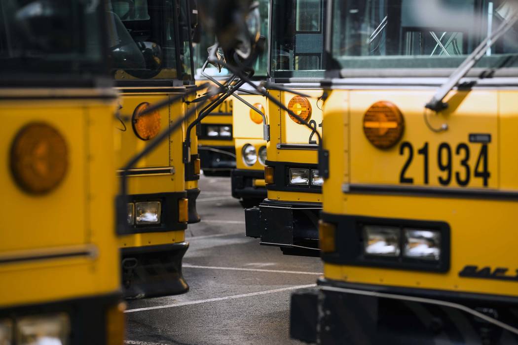 Rows of buses line up at Clark County School District. (Review-Journal file photo)