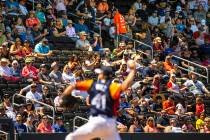 Aviators fans look on as pitcher Norge Ruiz (41) battles the Tacoma Rainiers at the Las Vegas B ...