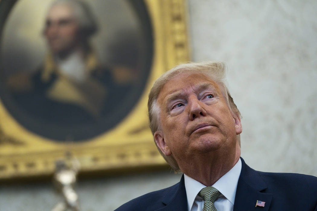 President Donald Trump speaks during a meeting with Irish Prime Minister Leo Varadkar in the Ov ...