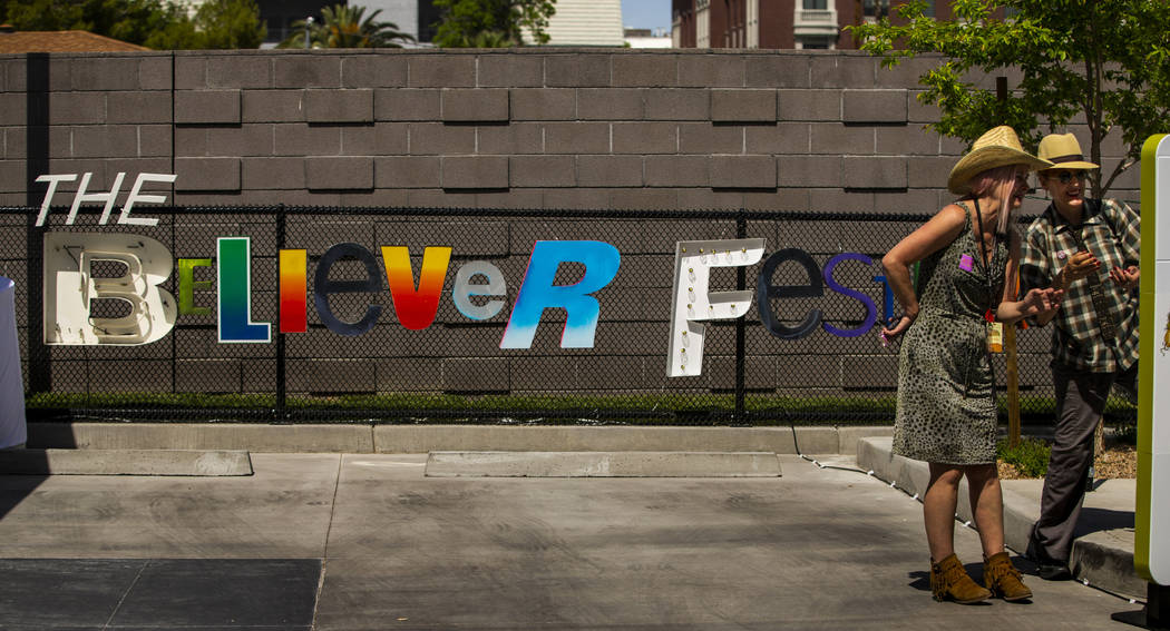 Artist Jo Russ chats with artist Diane Bush during the Believer Festival, a three-day literary/ ...