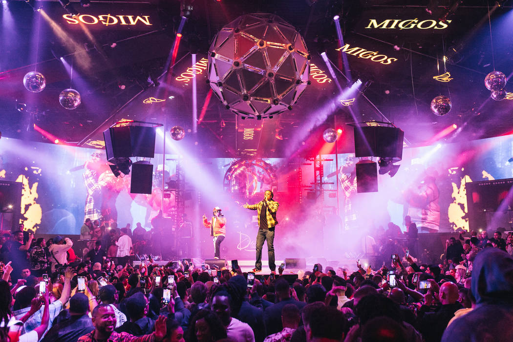 The hip-hop group Migos are shown at Drai's Nightclub at Cromwell on Saturday, Feb. 23, 2020. ( ...