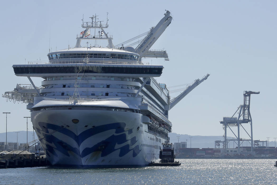 The Grand Princess cruise ship is shown docked at the Port of Oakland Thursday, March 12, 2020, ...