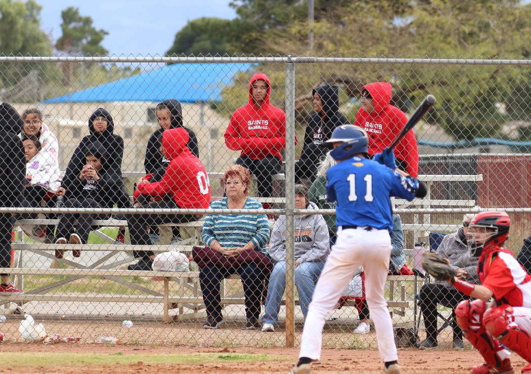 Parents watch a baseball game between Pahranagat Valley High School and Lincoln County High at ...