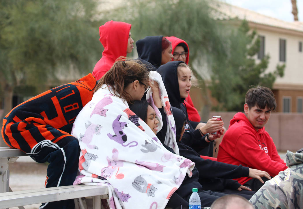 Students watch a baseball game between Pahranagat Valley High School and Lincoln County High at ...