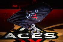 Buckets waves the flag as the Las Vegas Aces ready to face the Washington Mystics during the fi ...