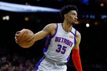 Detroit Pistons' Christian Wood plays against the Philadelphia 76ers, Wednesday, March 11, 2020 ...