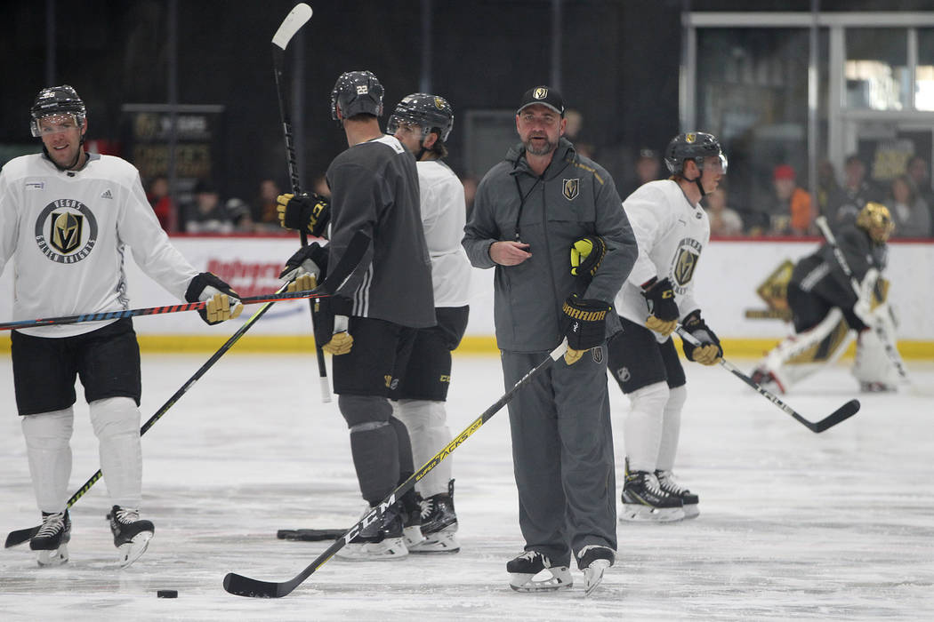 Vegas Golden Knights head coach Peter DeBoer during a team practice at City National Arena in L ...