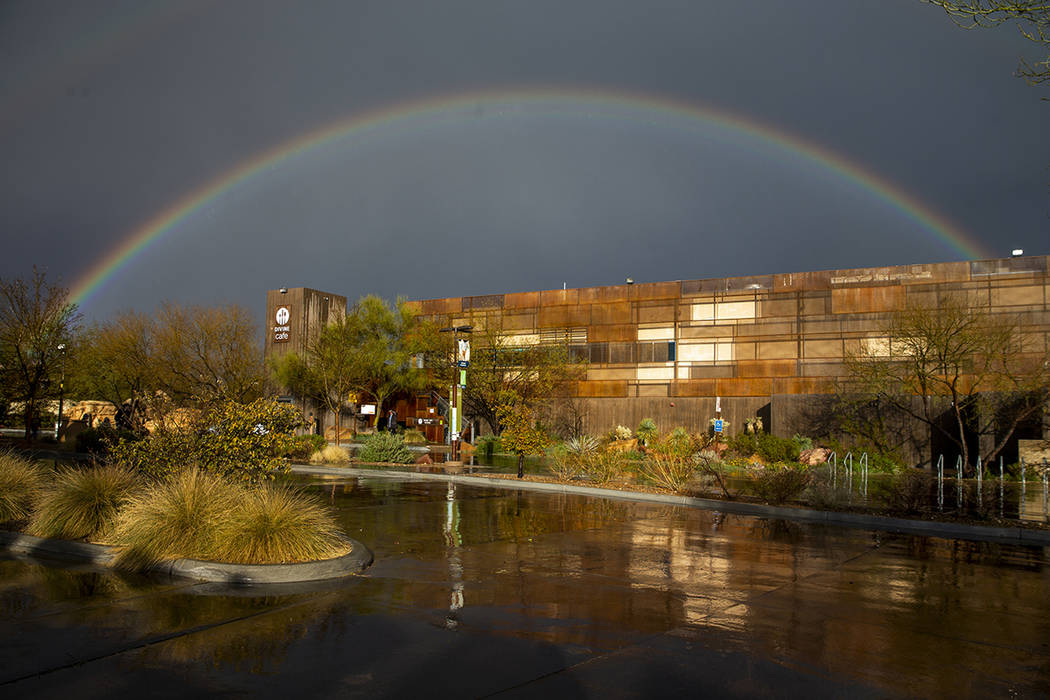 A full rainbow appeared beyond Springs Preserve on Saturday, Feb. 22, 2020, in Las Vegas. (L.E. ...