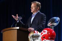 NFL Commissioner Roger Goodell speaks to media during his Super Bowl LIV news conference at the ...