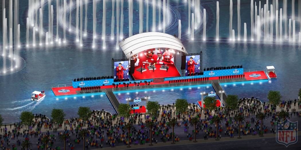 A rendering of the red carpet stage at the Fountains of Bellagio in Las Vegas. (NFL)