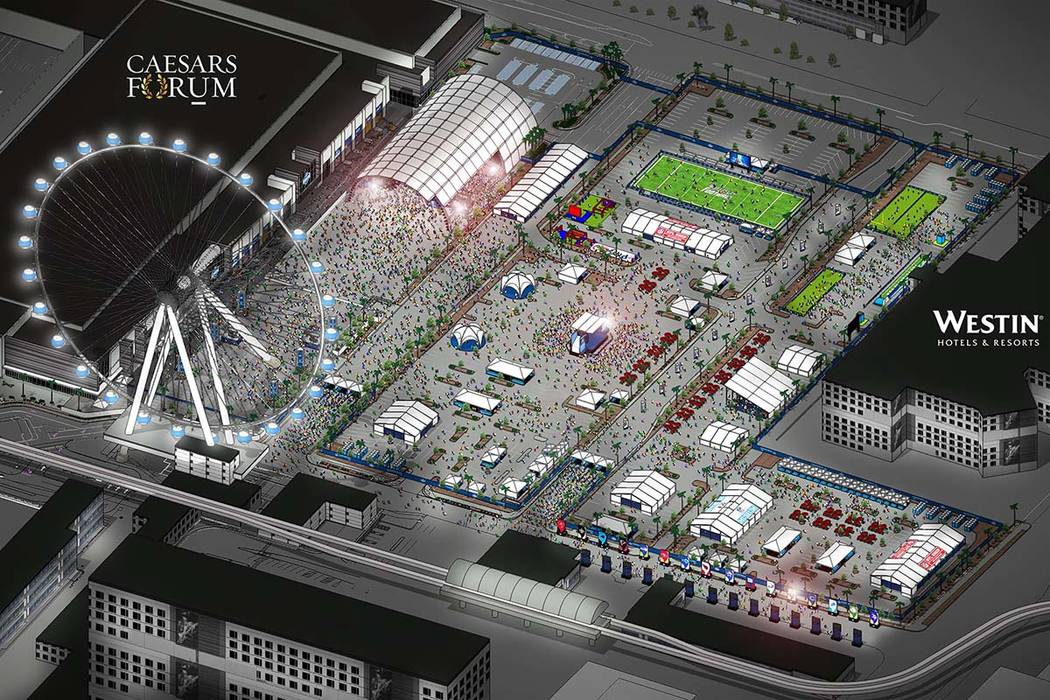 A rendering of the fan experience area located between Caesars Forum and the Westin during the ...